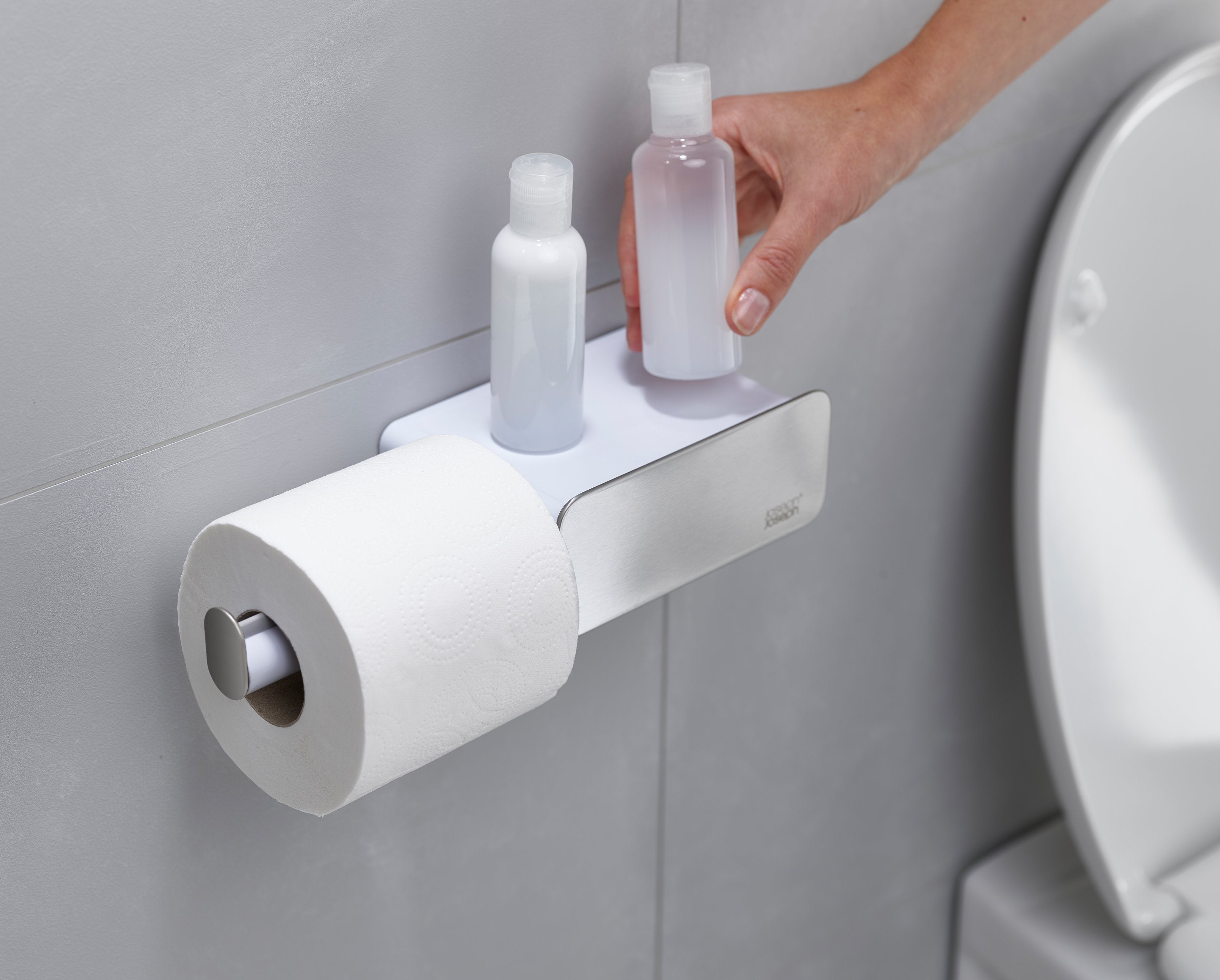 BEON.COM.AU  This smart wall-mounted toilet roll holder has several additional features including a handy storage shelf with an integrated small drawer beneath it that’s perfect for discretely storing sanitary items.  Friction-grip roll holder prevents roll unravelling Handy storage shelf Discrete drawer for... Joseph Joseph at BEON.COM.AU