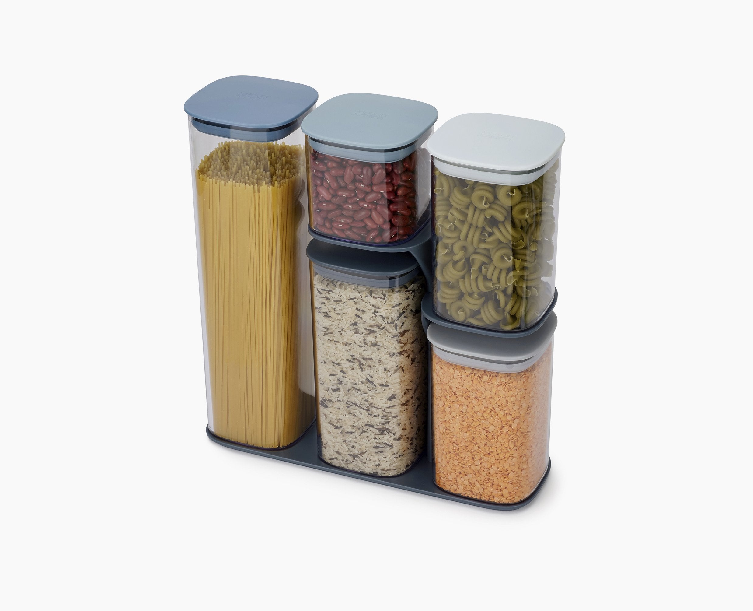 BEON.COM.AU  This smart storage container set features 5 food storage containers with a clever stand that allows easy access to any jar, regardless of its position.  Clever stand allows any container to be accessed easily without removing others around it Containers feature airtight silicone seals and easy-p... Joseph Joseph at BEON.COM.AU