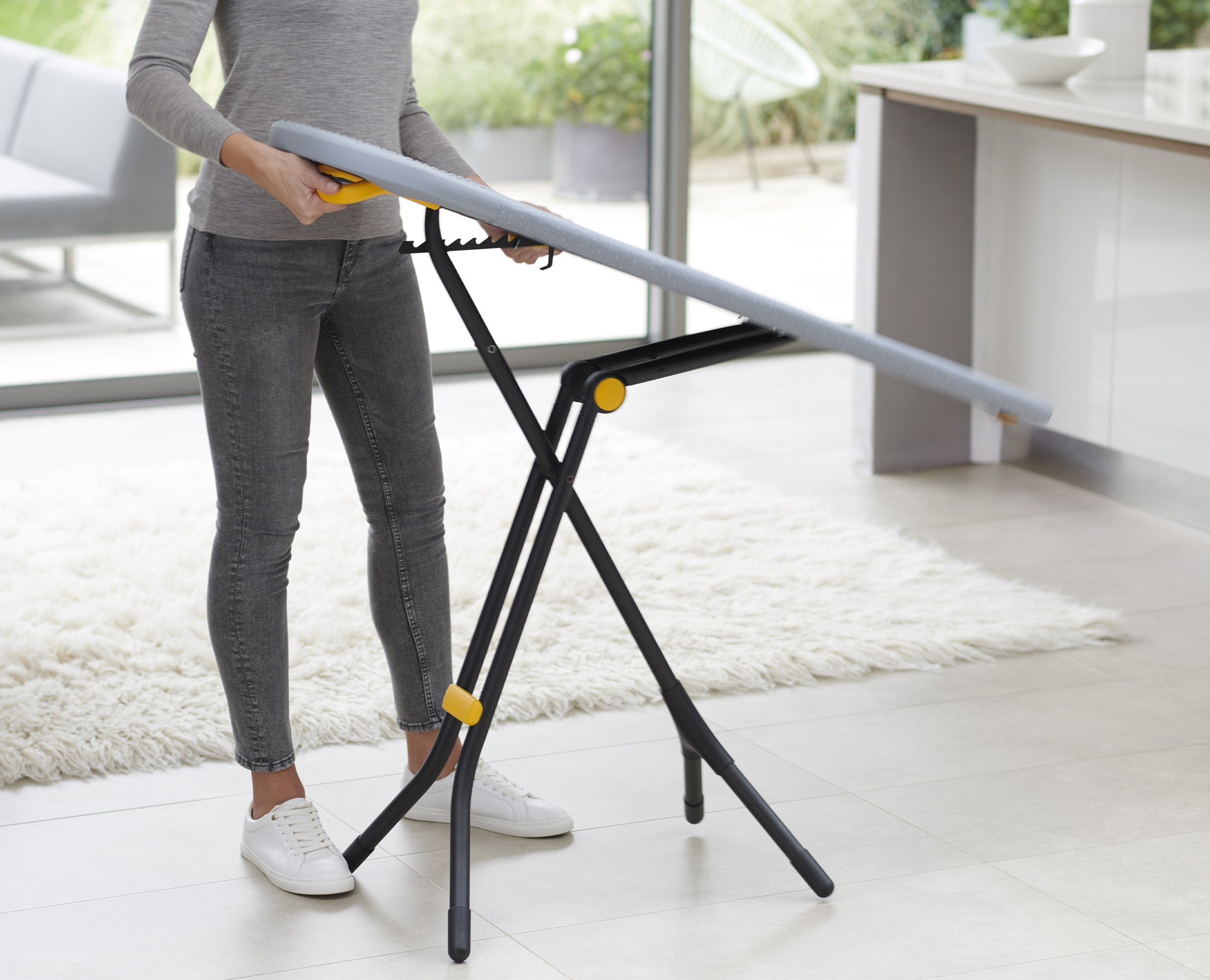 BEON.COM.AU Product Details This revolutionary, full-size ironing board features a unique stand design that makes it more compact when stored than other conventional ironing boards.  Compact and slimline when folded Fast, easy set-up and adjustable to seven height positions from 84cm (33 inches) to a maximum... Joseph Joseph at BEON.COM.AU