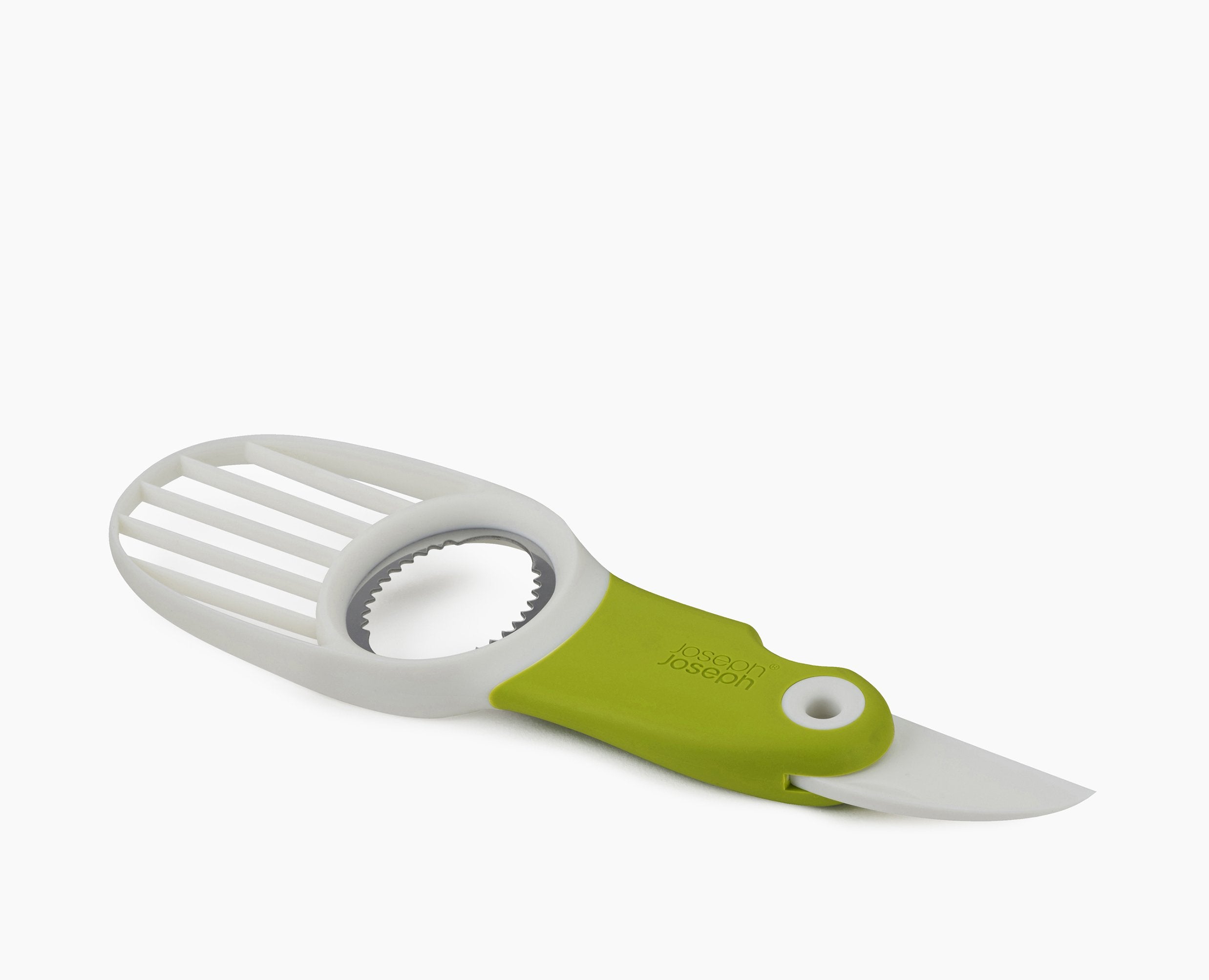 BEON.COM.AU  This avocado tool allows you to safely cut, de-stone, scoop and slice avocados all in one handy gadget.  Cuts, de-stones and slices in one Versatile slice & scoop head Stainless-steel pitter to safely remove stone Folding plastic blade for safe storage Ergonomic, soft-grip handle  Specificat... Joseph Joseph at BEON.COM.AU