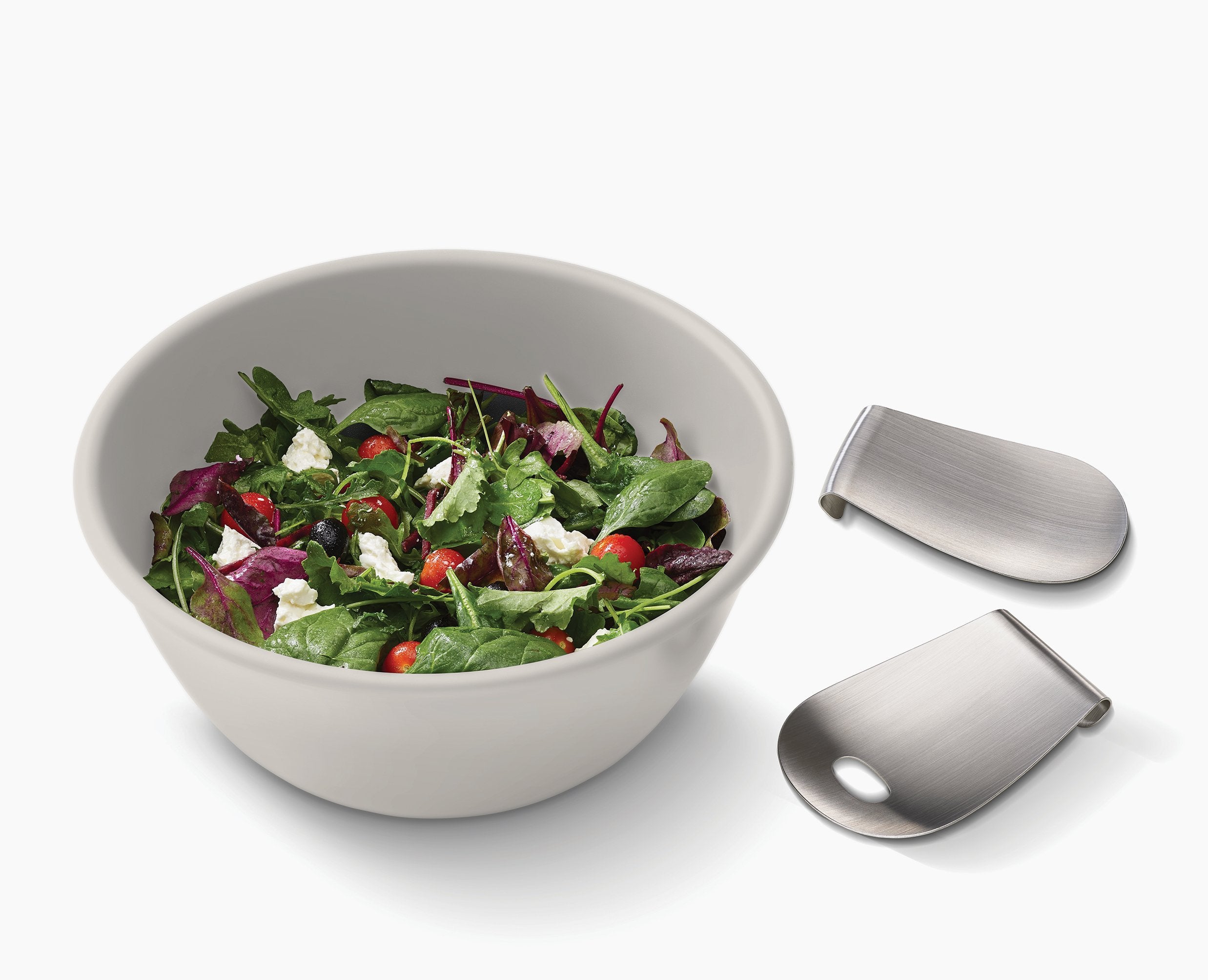 BEON.COM.AU  The servers of this stylish salad bowl set store conveniently on the edge of the bowl, thereby freeing-up drawer space and eliminating the need to hunt around for them when required.  Space-saving servers conveniently store on the edge of the bowl Large serving bowl perfect for salads, rice or p... Joseph Joseph at BEON.COM.AU