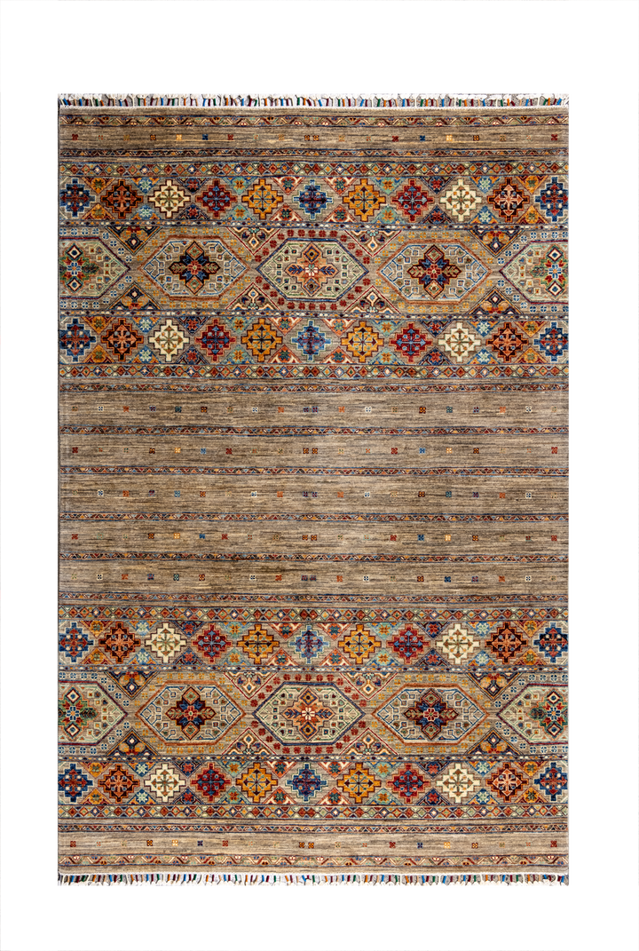 Buy Authentic Afghan Khorjin Handmade Rug Afghan Rugs made in Afghanistan at BEON | Size: Foundation: CottonPile: Handspun WoolShape: Rectangular Hand knotted and meticulously crafted by Afghan artisans in Afghanistan, this stunning Khorjin rug is made ou