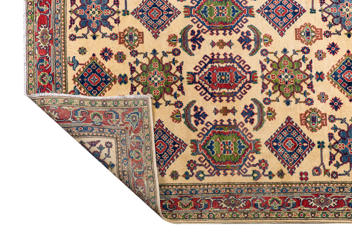 Buy Authentic Afghan Fine Kazak Afghan Rugs made in Afghanistan at BEON | Size: 156x2.08cmFoundation: CottonPile: Handspun WoolShape: Rectangular Hand knotted and meticulously crafted by Afghan artisans in Afghanistan, this stunning Kazak rug is made out