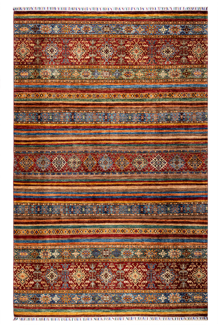 Buy Authentic Afghan Fine Khorjin Afghan Rugs made in Afghanistan at BEON | Size: 305x205cmFoundation: CottonPile: Handspun WoolShape: Rectangular Hand knotted and meticulously crafted by Afghan artisans in Afghanistan, this stunning Khorjin rug is made o