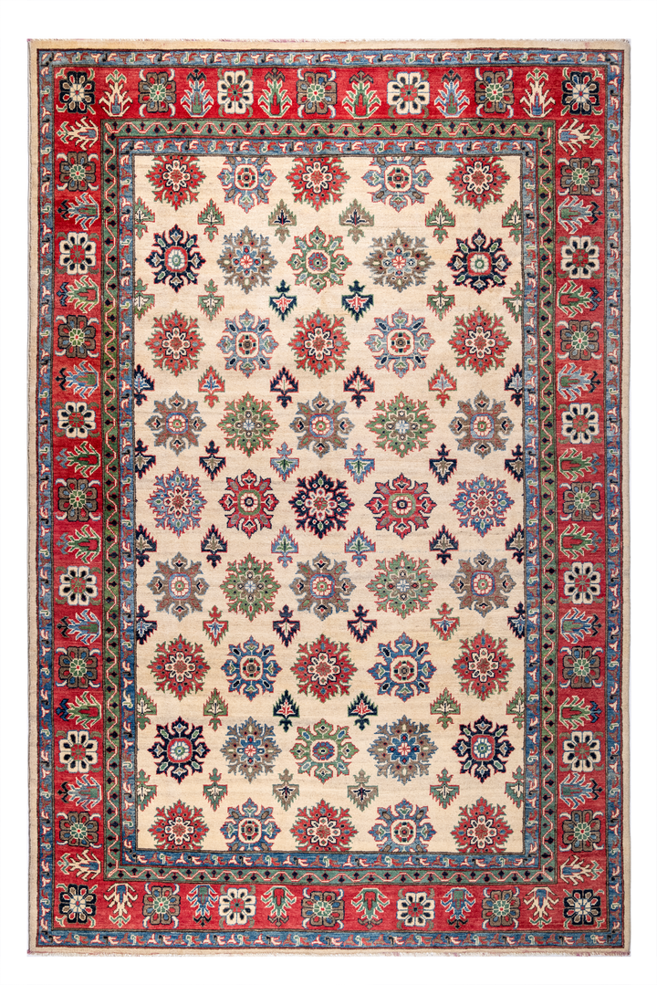 Buy Authentic Afghan Fine Kazak Afghan Rugs made in Afghanistan at BEON | Size: 200x290cmFoundation: CottonPile: Handspun WoolShape: Rectangular Hand knotted and meticulously crafted by Afghan artisans in Afghanistan, this stunning Kazak rug is made out o