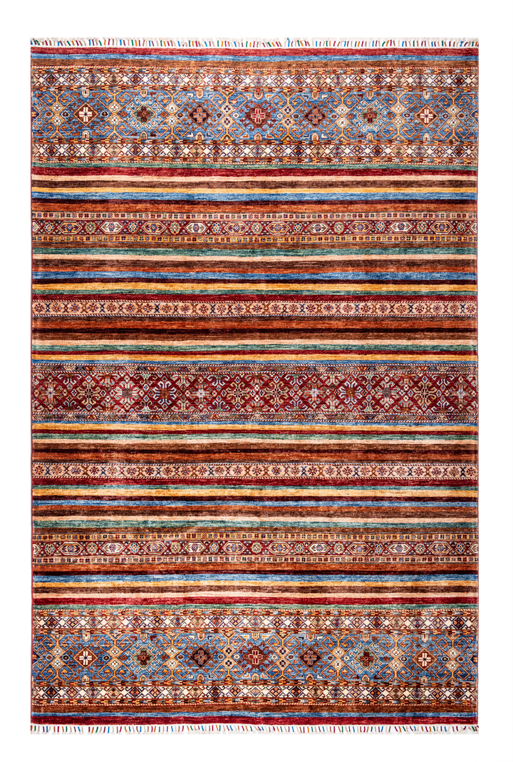 Buy Authentic Afghan Fine Khorjin Handwoven Rug Afghan Rugs made in Afghanistan at BEON | Hand knotted and meticulously crafted by Afghan artisans in Afghanistan, this stunning Khorjin rug is made out of pure handspun wool. Dimenstions:Size: 178x248cmFoun