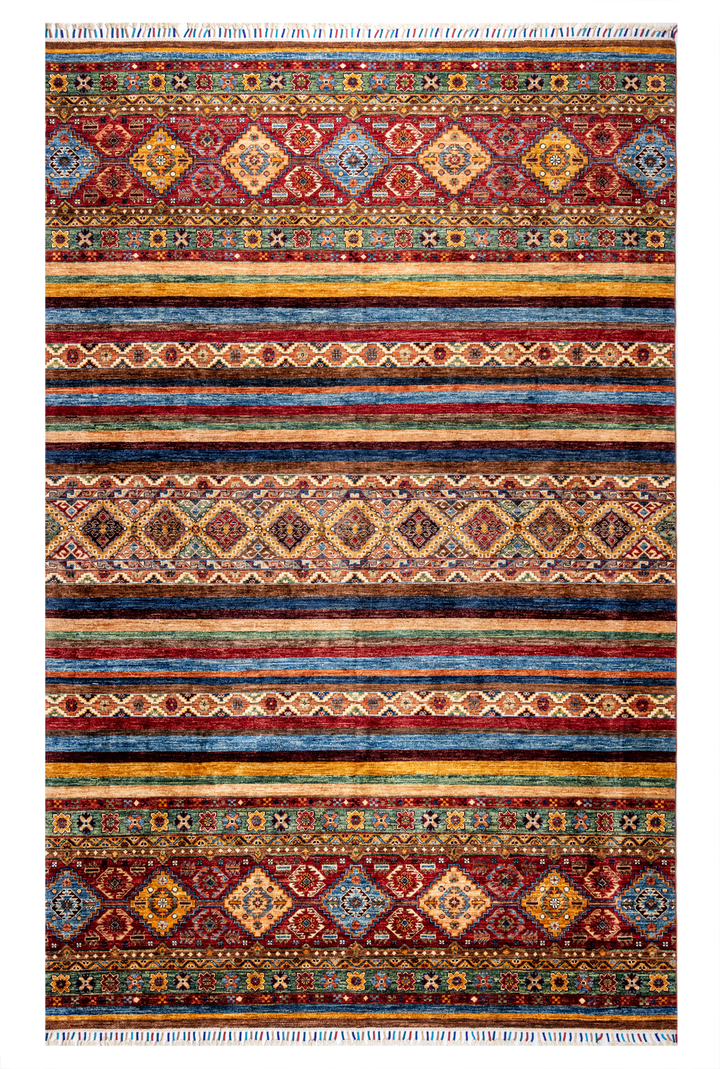 Buy Authentic Fine Afghan Khorjin Afghan Rugs made in Afghanistan at BEON | Size: 305x211cmFoundation: CottonPile: Handspun WoolShape: Rectangular Hand knotted and meticulously crafted by Afghan artisans in Afghanistan, this stunning Khorjin rug is made o