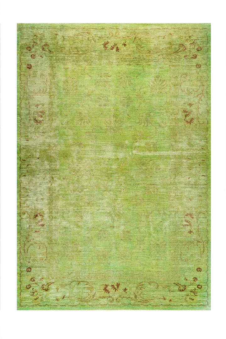 Buy Authentic Fine Afghan Overdyed Chobi Afghan Rugs made in Afghanistan at BEON | Size: 169x231cmFoundation: CottonPile: Handspun WoolShape: Rectangular This Chobi overdyed is a beautiful transitional rug in a muted distressed palette of soft green and b