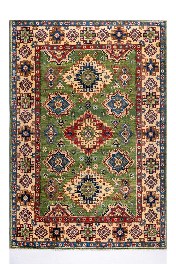 Buy Authentic Fine Afghan Kazak Afghan Rugs made in Afghanistan at BEON | Size: 170x237cmFoundation: CottonPile: Handspun WoolShape: Rectangular Hand knotted and meticulously crafted by Afghan artisans in Afghanistan, this stunning Chobi rug is made out o