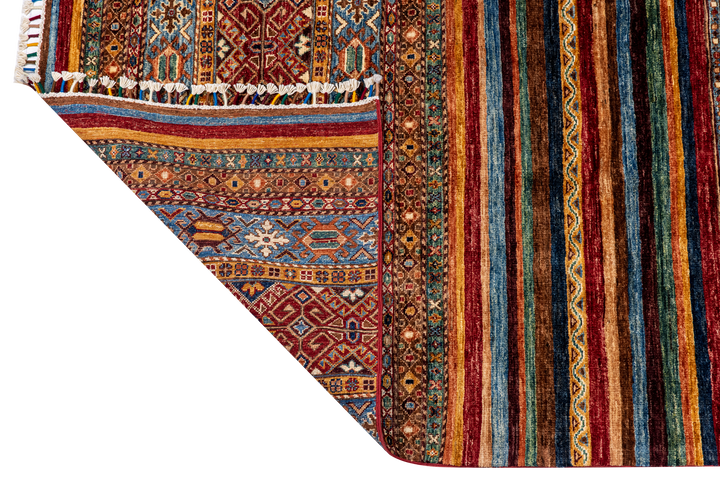 Buy Authentic Fine Afghan Khorjin Afghan Rugs made in Afghanistan at BEON | Size: 212x301cmFoundation: CottonPile: Handspun WoolShape: Rectangular Hand knotted and meticulously crafted by Afghan artisans in Afghanistan, this stunning Khorjin rug is made o