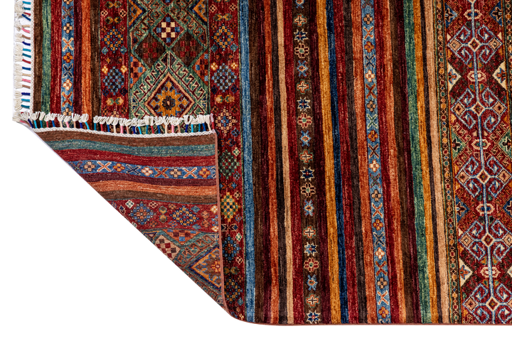 Buy Authentic Afghan Fine Khorjin Afghan Rugs made in Afghanistan at BEON | Size: 178x248cmFoundation: CottonPile: Handspun WoolShape: Rectangular Hand knotted and meticulously crafted by Afghan artisans in Afghanistan, this stunning Khorjin rug is made o