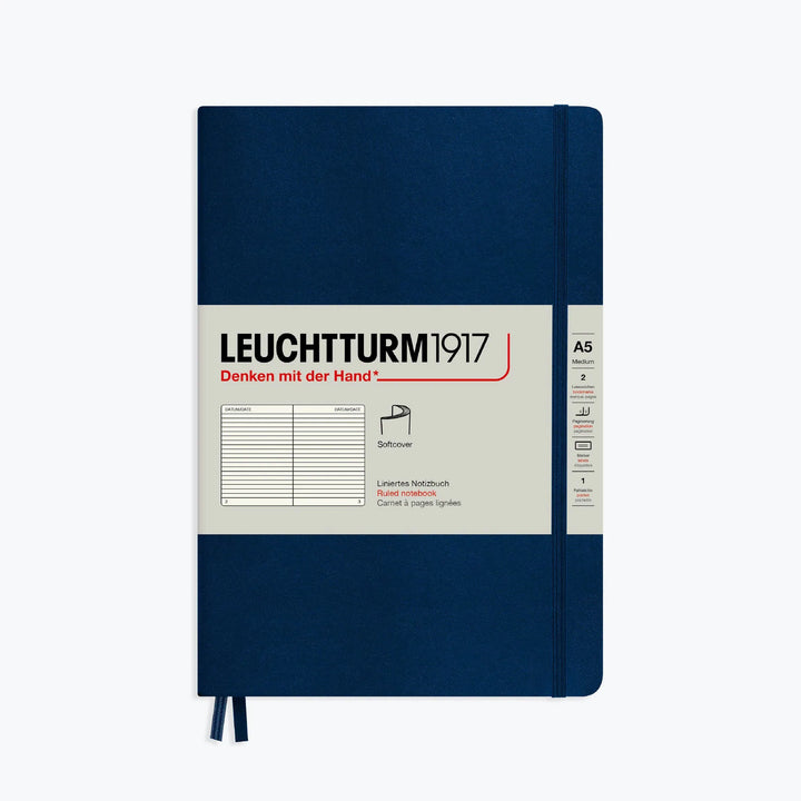 Leuchtturm1917 - Notebook - Softcover - A5 - Navy Notebooks The Navy Leuchtturm1917 A5 is a simple yet sophisticated softcover notebook, making it an ideal companion for all walks of life. Softcover notebooks are lighter and more flexible but have the sam