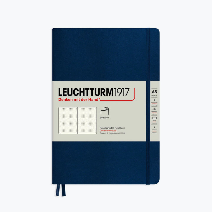 Leuchtturm1917 - Notebook - Softcover - A5 - Navy Notebooks The Navy Leuchtturm1917 A5 is a simple yet sophisticated softcover notebook, making it an ideal companion for all walks of life. Softcover notebooks are lighter and more flexible but have the sam