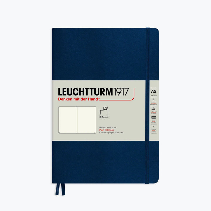 Leuchtturm1917 - Notebook - Softcover - A5 - Navy Notebooks The Navy Leuchtturm1917 A5 is a simple yet sophisticated softcover notebook, making it an ideal companion for all walks of life. Softcover notebooks are lighter and more flexible but have the sam