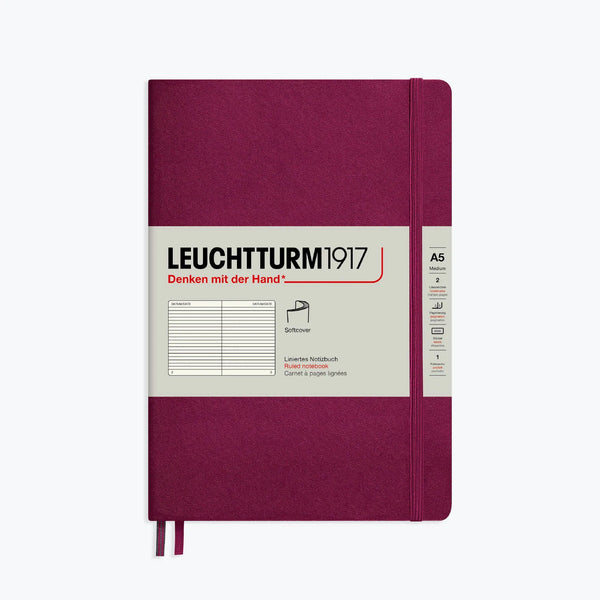 Leuchtturm1917 - Notebook - Softcover - A5 - Port Red Notebooks The Port Red Leuchtturm1917 A5 is a simple yet sophisticated softcover notebook, making it an ideal companion for all walks of life. Softcover notebooks are lighter and more flexible but have