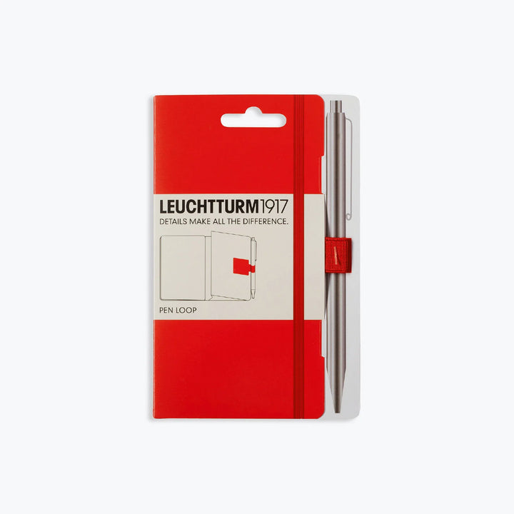 Leuchtturm1917 - Pen Loop - Red Pen Loops & Straps The red Leuchtturm1917 self-adhesive loop sticks on the inside back cover of any notebook, making it easy to carry your favourite writing instrument with the notebook at all times. The pen loop is made fr