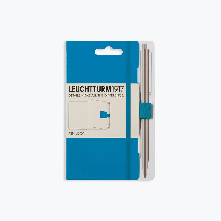 Leuchtturm1917 - Pen Loop - Azure Pen Loops & Straps The azure Leuchtturm1917 self-adhesive loop sticks on the inside back cover of any notebook, making it easy to carry your favourite writing instrument with the notebook at all times. The pen loop is mad