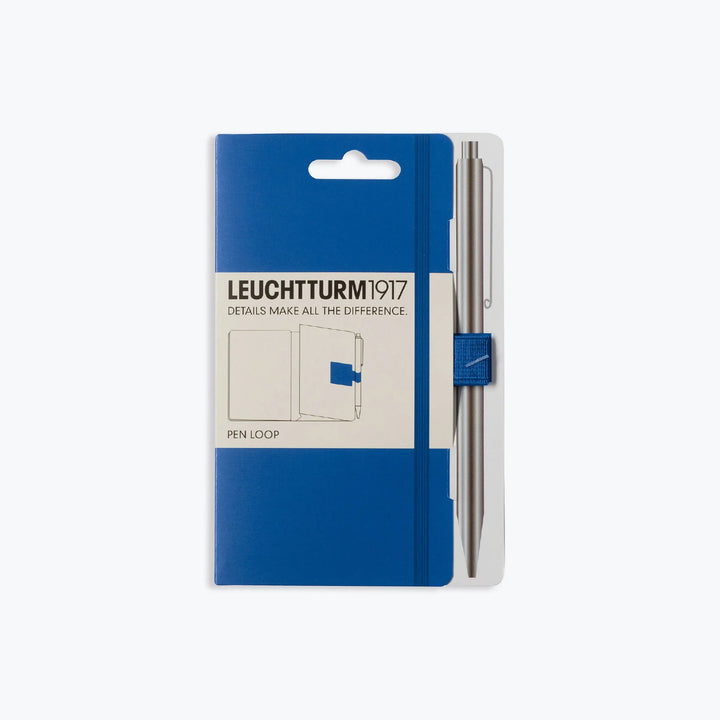 Leuchtturm1917 - Pen Loop - Royal Blue Pen Loops & Straps The royal blue Leuchtturm1917 self-adhesive loop sticks on the inside back cover of any notebook, making it easy to carry your favourite writing instrument with the notebook at all times. The pen l