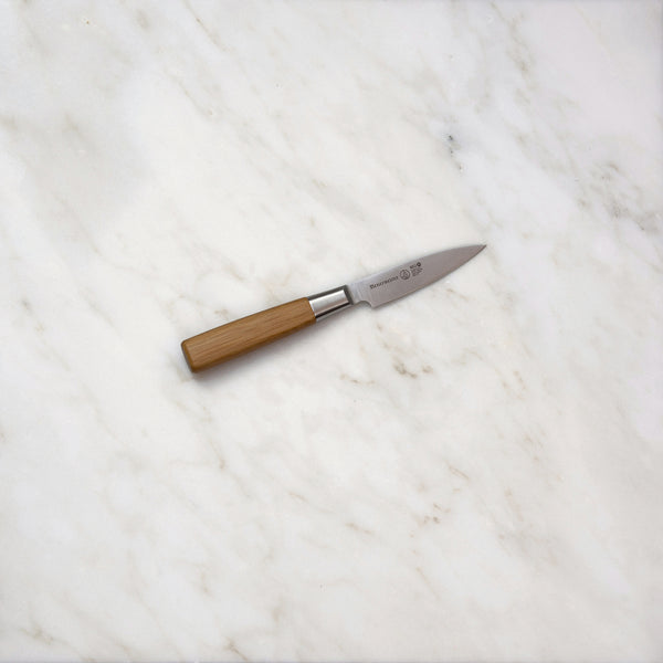 Buy online & save Mu Bamboo Paring Knife 3 Inch (7.6cm) |Messermeister |BEON.COM.AU MU 01      Mu Bamboo Paring Knife The Messermeister Mu Bamboo 3" Paring Knife, with a blade that tapers to a point, is the most popular sized paring knife. It is considered to be the 2nd most often used knife in the kitchen and many home chefs have 3-4 in the drawer. There are many grips dep... Messermeister at BEON.COM.AU