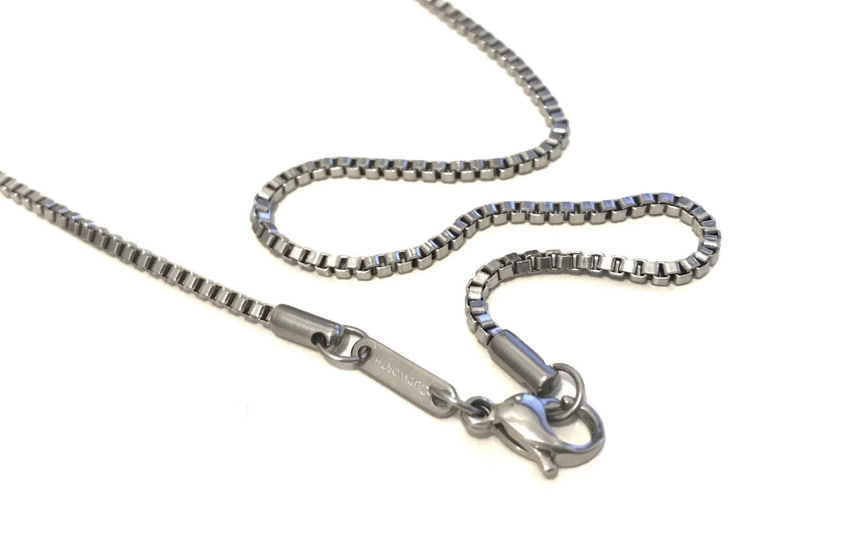 BEON.COM.AU Mens Box Chain Necklace by Cudworth featuring: - All Stainless Steel construction so it won't tarnish or rust - Attach your own pendants or just wear it on it's own. See pictured with our Flat Mens Steel Ring being used as a pendant on this necklace (not included) - 60 cm length, boxchain... Cudworth at BEON.COM.AU