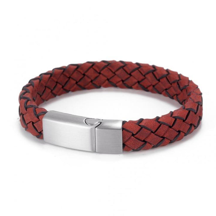 Buy online & save Braided Red Italian Leather Bracelet |Cudworth |BEON.COM.AU Men’s Leather Bracelet featuring: - Braided red Italian Leather - Matte Stainless Steel clasp - 21 cm length Bracelets Cudworth at BEON.COM.AU