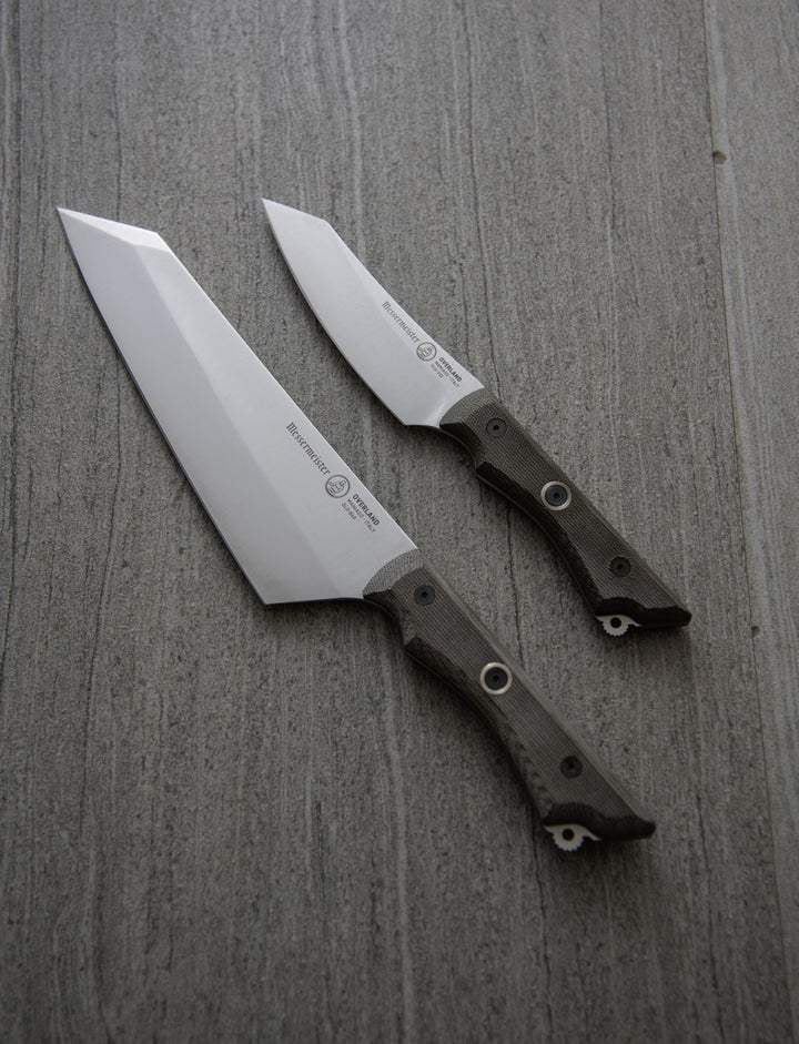 Buy online & save Overland Camp Cook's Knife 8 Inch (20.3cm) |Messermeister |BEON.COM.AU Cooking outdoors requires serious tools. We built our Overland Chef camp knife to be rugged and versatile. The ultra-tough canvas Micarta handle has a contoured pommel and machined lanyard eyelet for a sure, comfortable grip with any sized task around the campsite. Our 60/40 blade grind moves add... Messermeister at BEON.COM.AU