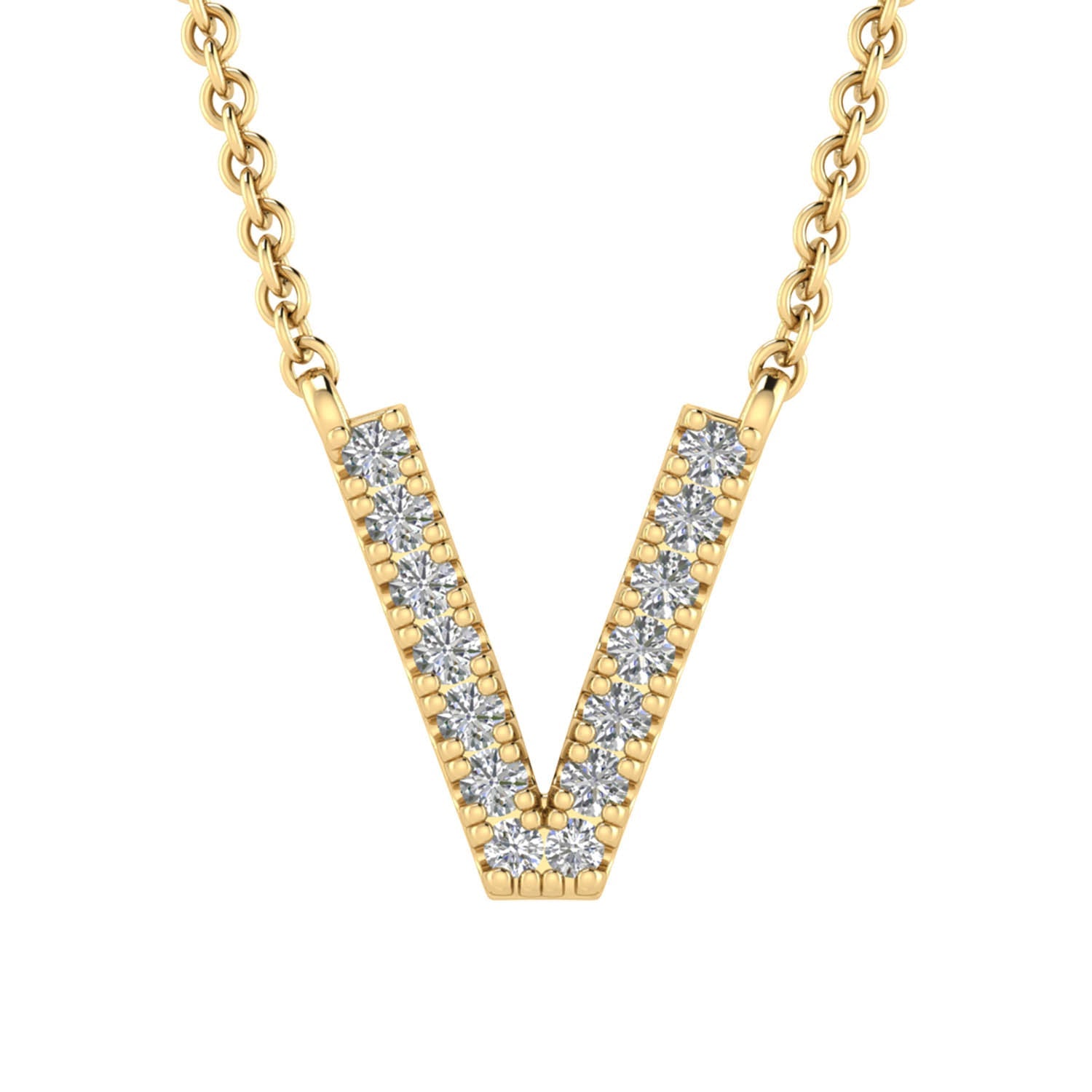 Initial 'V' Necklace with 0.06ct Diamonds in 9K Yellow Gold - PF-6284-Y