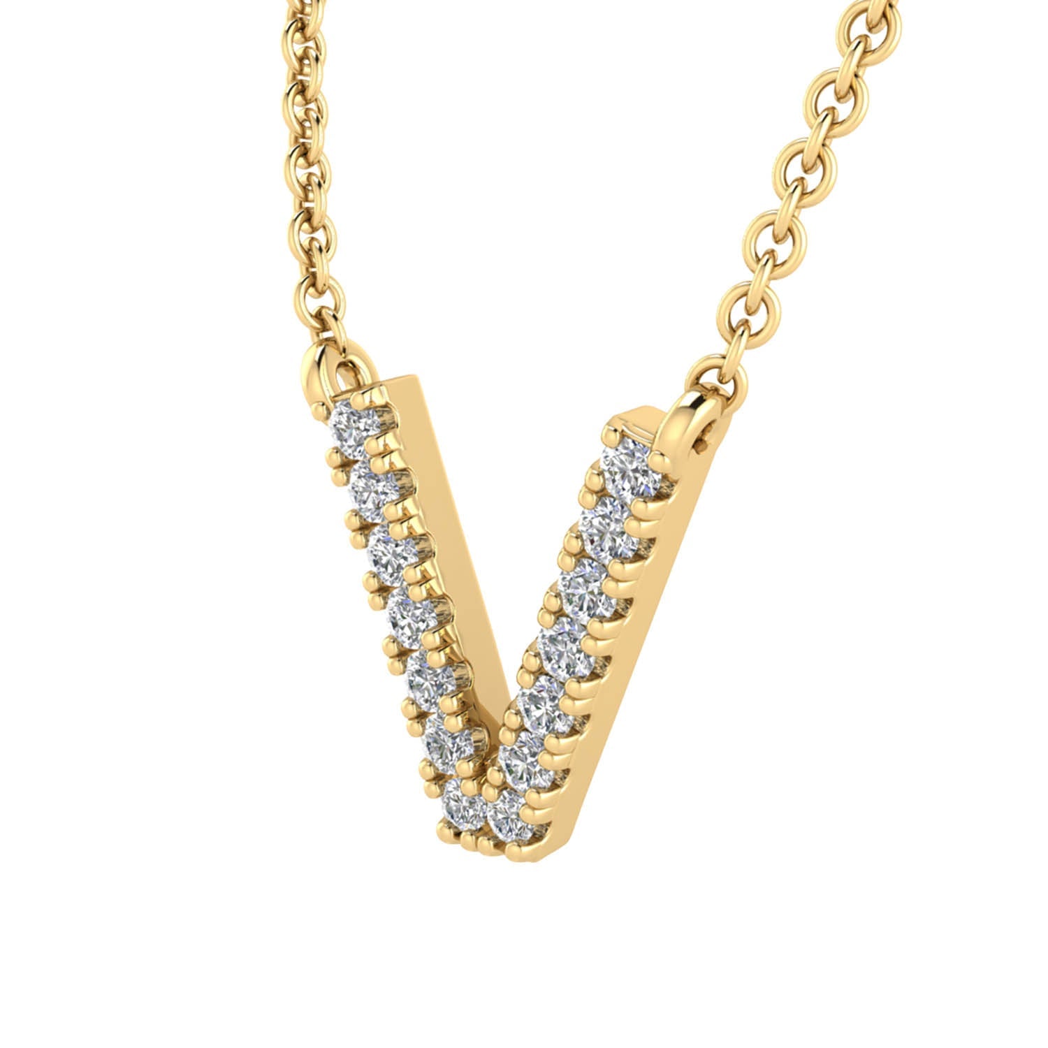 Initial 'V' Necklace with 0.06ct Diamonds in 9K Yellow Gold - PF-6284-Y