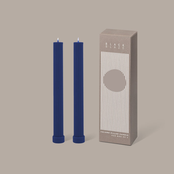 Column Pillar Candle Duo - Blue Candles Available at BEON | Our Column pillar candles are made from refined soy wax and good for home decoration. All candles in this collection are unscented. Please use a candle holder or candle plate underneath for the t