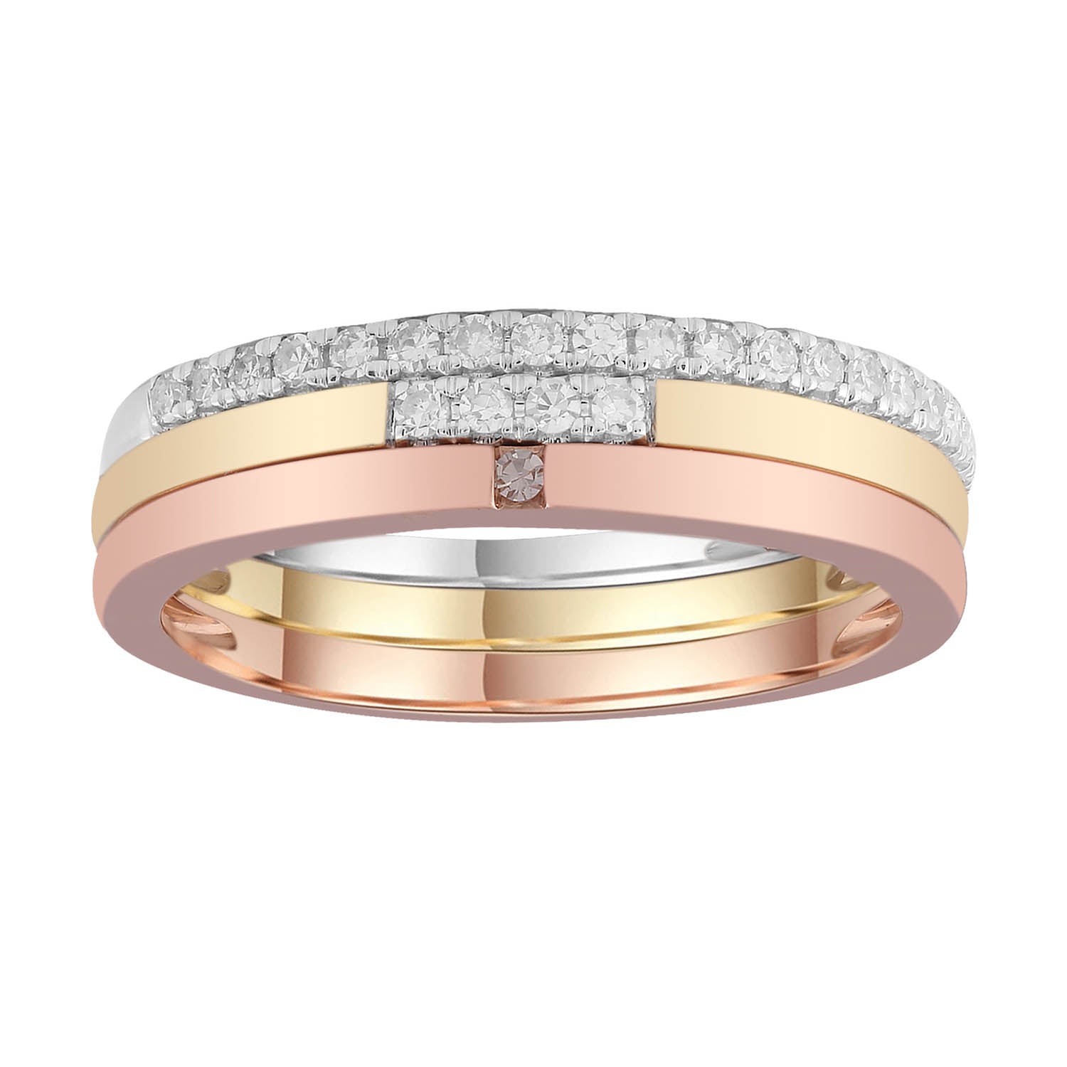Diamond Tri Colour Ring with 0.18ct Diamonds in 9K Tri Colour Gold