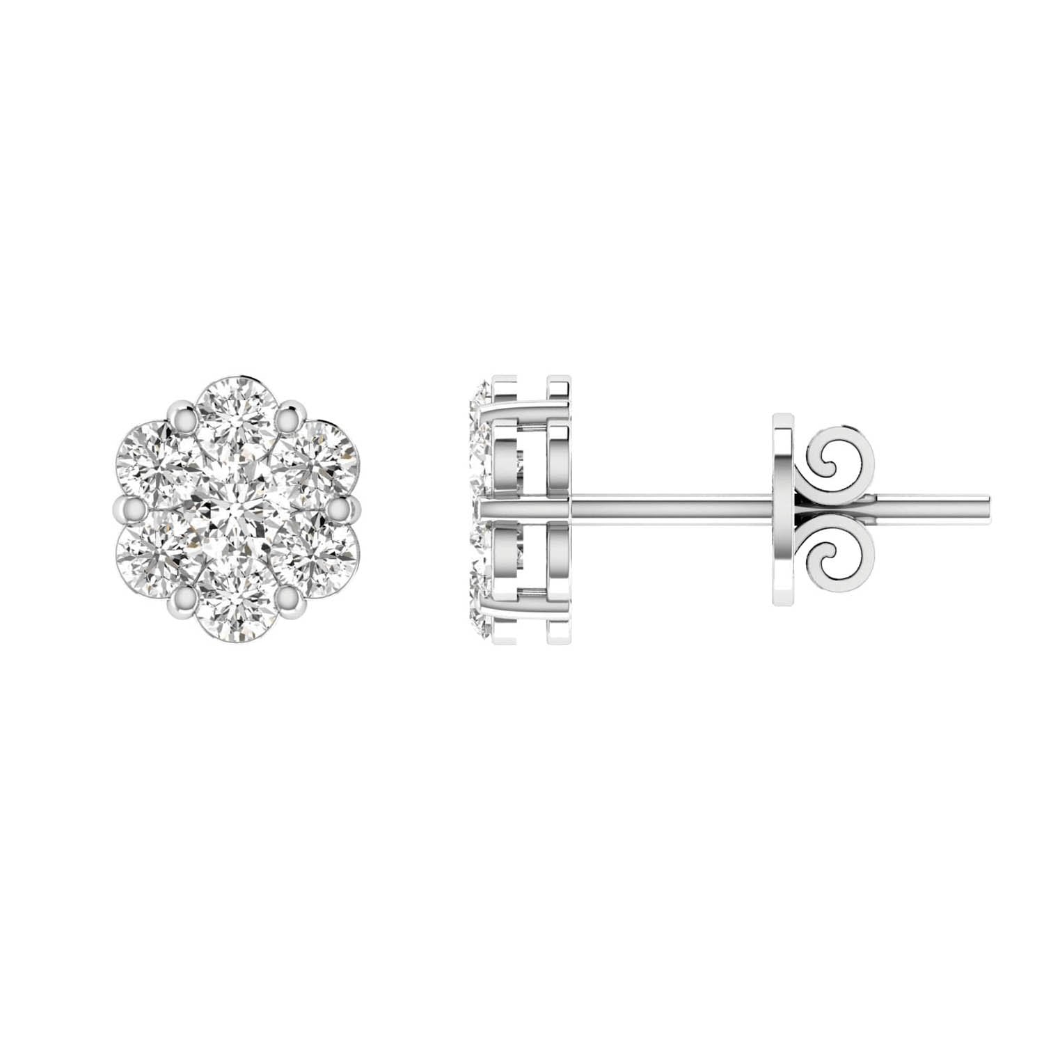 Cluster Stud Diamond Earrings with 0.75ct Diamonds in 9K White Gold - RJ9WECLUS75GH