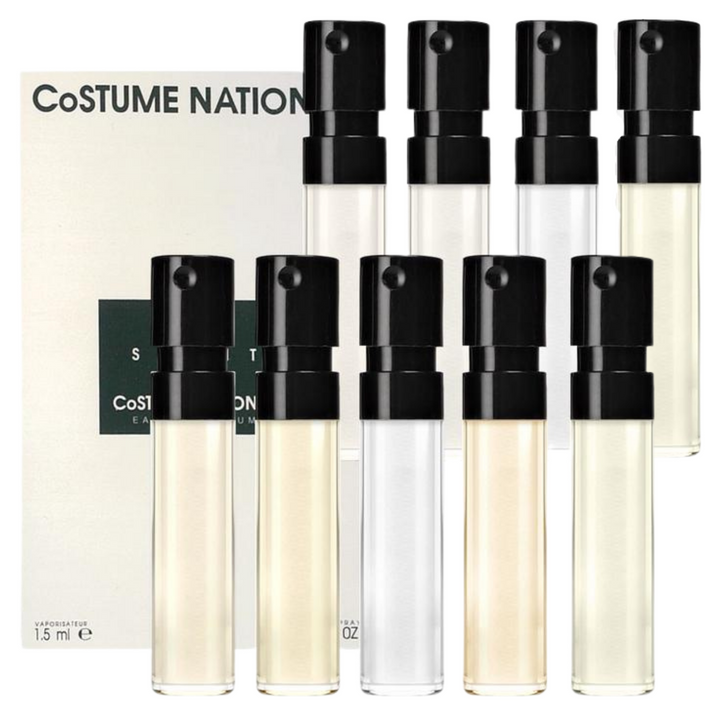 Buy online & save Costume National Sample Set |Costume National |BEON.COM.AU Introduce yourself to Costume National's exquisite range of fragrances with a 7x1.5ml eau de parfum discovery set including the new Supergloss, Homme EDP, Homme Parfum, Scent, Scent Intense, So Nude, J, I, 21. Discovery Sets Costume National at BEON.COM.AU