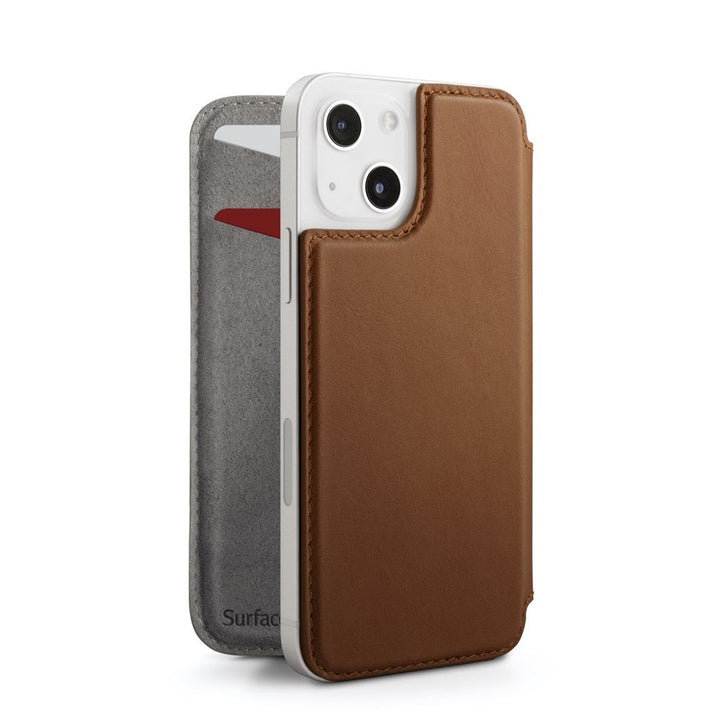 Buy online & save SurfacePad for iPhone 13 Mini - Cognac |Twelve South |BEON.COM.AU Don’t call it a case...Feather light and razor thin, SurfacePad for iPhone 13 is a beautifully slim leather cover designed to shield the front and back of your phone from scratches. Inside this Napa leather jacket are two cards slots for all-in-one convenience. And yes, SurfacePad is fully MagSaf... Twelve South at BEON.COM.AU