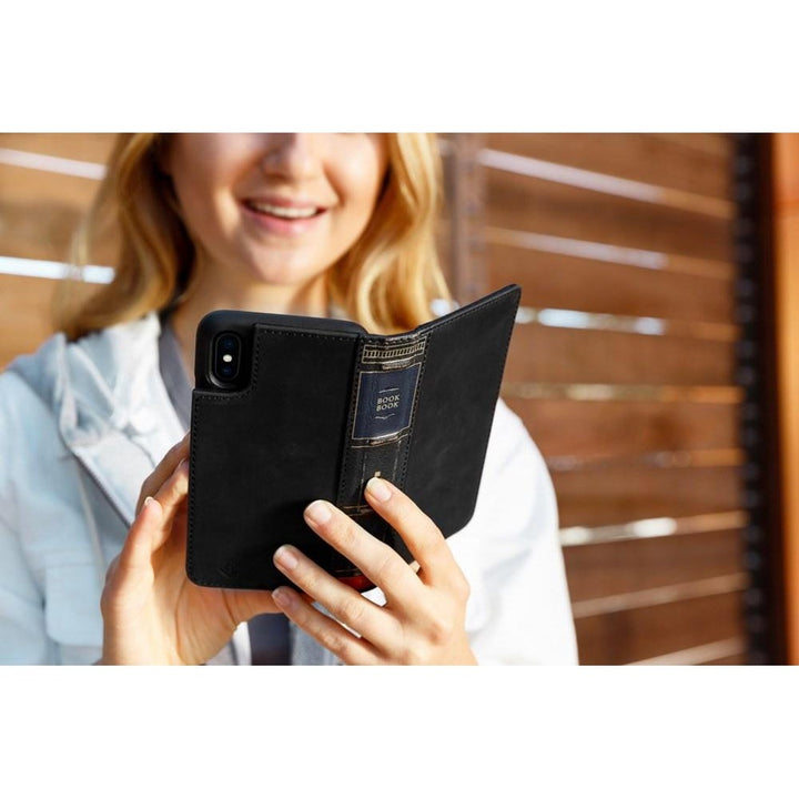 Buy online & save BookBook for iPhone XS Max - Black |Twelve South |BEON.COM.AU Three stories. One incredible BookBook. BookBook for iPhone is a beautifully designed wallet case, hands-free stand and removable shell all wrapped up in a vintage leather book. BookBook has pockets to hold your ID, cards and cash. Want to watch a video or FaceTime with family? BookBook folds int... Twelve South at BEON.COM.AU