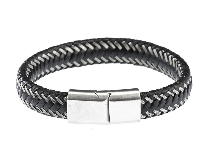 Buy online & save Woven Dual Steel & Leather Bracelet |Cudworth |BEON.COM.AU Woven Men's Bracelet featuring: - Black Leather and Stainless Steel strands woven together - Matte finished Stainless Steel Clasp - 22 cm length, 1.2 cm wide, 3.1 cm long magnetic clasp (suitable for engraving) - Comes in Official Cudworth Gift Box. Bracelets Cudworth at BEON.COM.AU