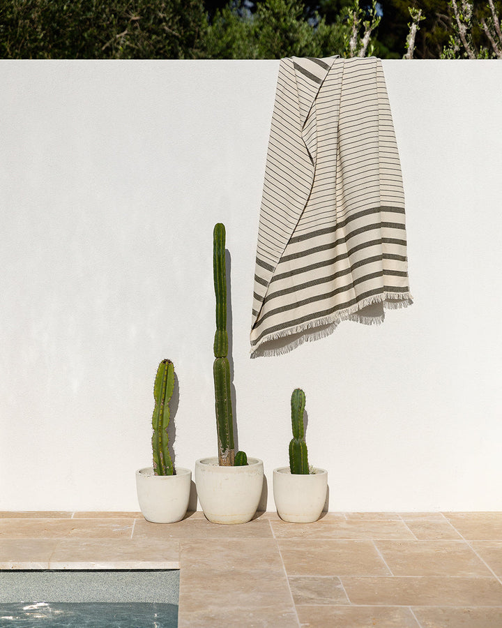 Banksia Throw A relaxed sense of living is reflected in the understated design of our Banksia throw. Woven from soft PET yarn, the inherent durability of this fibre allows this piece to transition from outside at the pool, to indoors on the couch. This pi