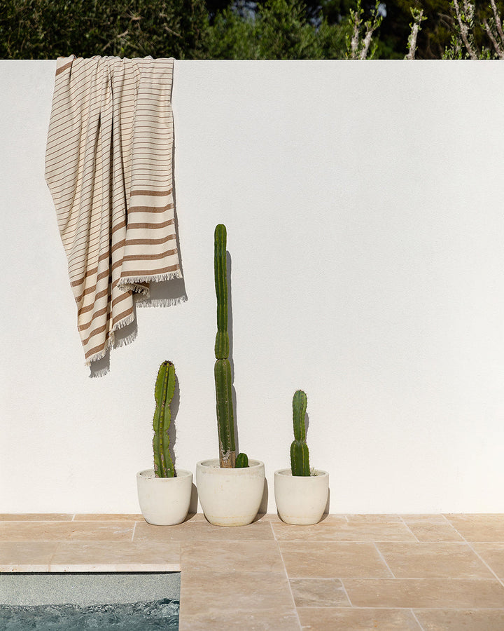 Banksia Throw A relaxed sense of living is reflected in the understated design of our Banksia throw. Woven from soft PET yarn, the inherent durability of this fibre allows this piece to transition from outside at the pool, to indoors on the couch. This pi