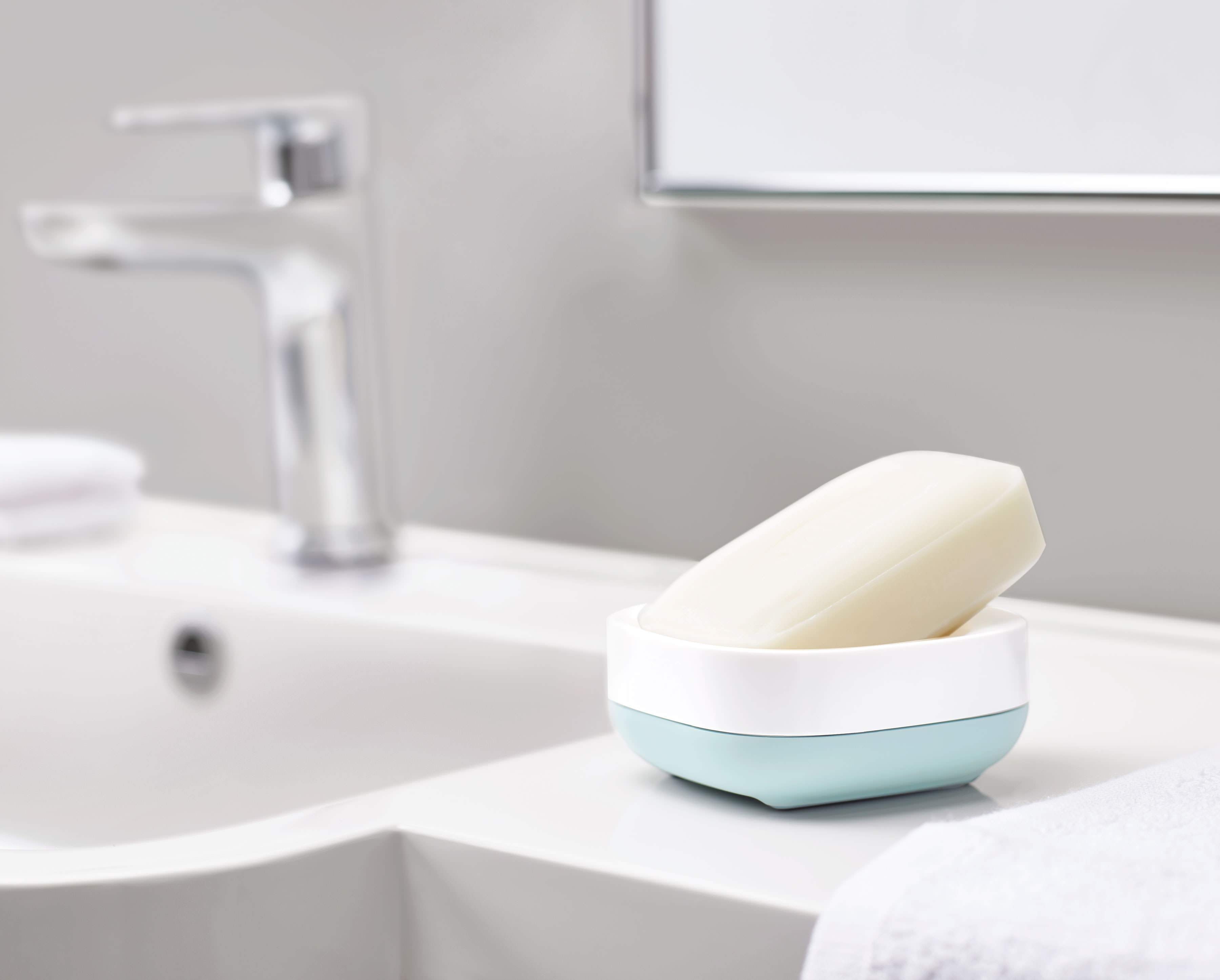 BEON.COM.AU  This clever soap dish has a unique, sloping design that saves space and allows any excess water or suds from your soap to neatly drain away.  Unique, sloping design saves space Holds a full-size soap bar in less space Clever angled base allows soap to drain Dismantles for easy cleaning Ventilate... Joseph Joseph at BEON.COM.AU
