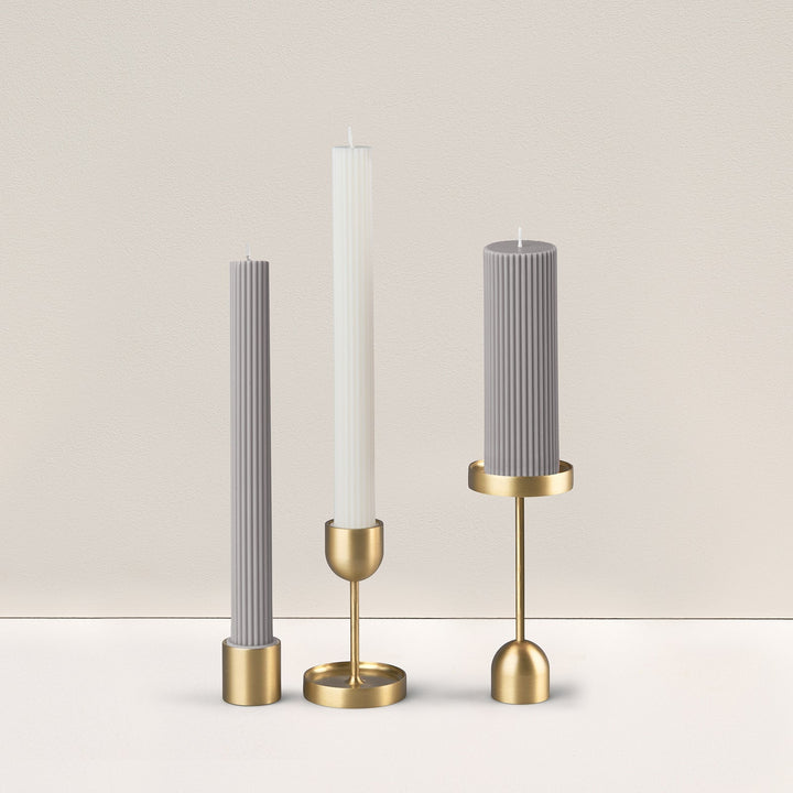 Column Pillar Candle Duo - Grey Pillar Candle Available at BEON | The Original Column Pillar Candle Our Column pillar candles are made from refined soy wax and good for home decoration. All candles in this collection are unscented. Please use a candle hol