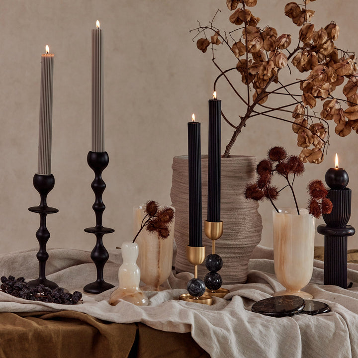 Column Pillar Candle Duo - Grey Pillar Candle Available at BEON | The Original Column Pillar Candle Our Column pillar candles are made from refined soy wax and good for home decoration. All candles in this collection are unscented. Please use a candle hol