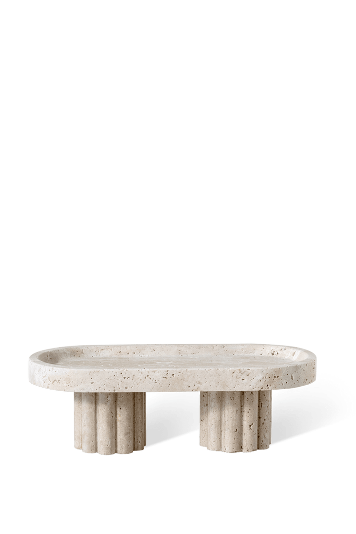 Column Tray - Oval / Travertine Pillar Candle Available at BEON | With the timeless pillar look leg design, the Column Tray is a perfect highlight to any room. Crafted from high quality natural stone, this tray could be used as a table organiser for perfu