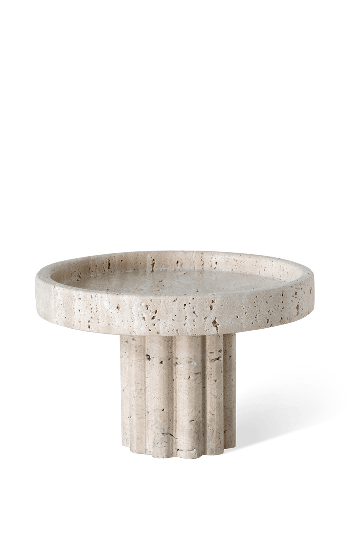 Column Tray - Round / Travertine Pillar Candle Available at BEON | With the timeless pillar look leg design, the Column Tray is a perfect highlight to any room. Crafted from high quality natural stone, this tray could be used as a table organiser for perf