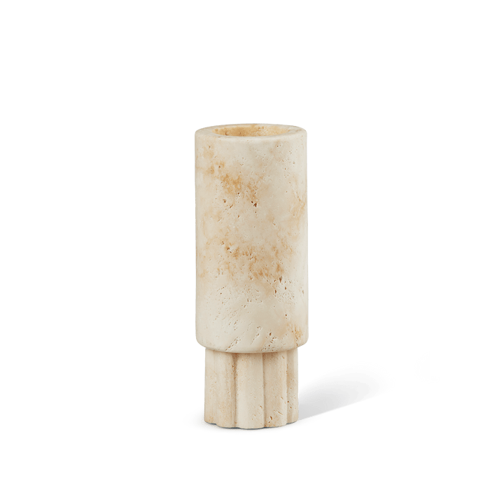 Column Vase Pillar Candle Available at BEON | With the timeless pillar look leg design, the Column Vase is a perfect highlight to any room. Craft from natural stone, each piece's pattern may vary. Crafted from travertine stone, this vase exudes natural be