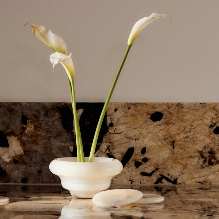 Flow Bowl Accessories Available at BEON | The Flow Bowl is crafted from natural stone with an organic curve on the edge. It is ideal for home decoration. Style it on the console, coffee table or shelf with flowers or ornaments; Or enjoy it with nuts, cook