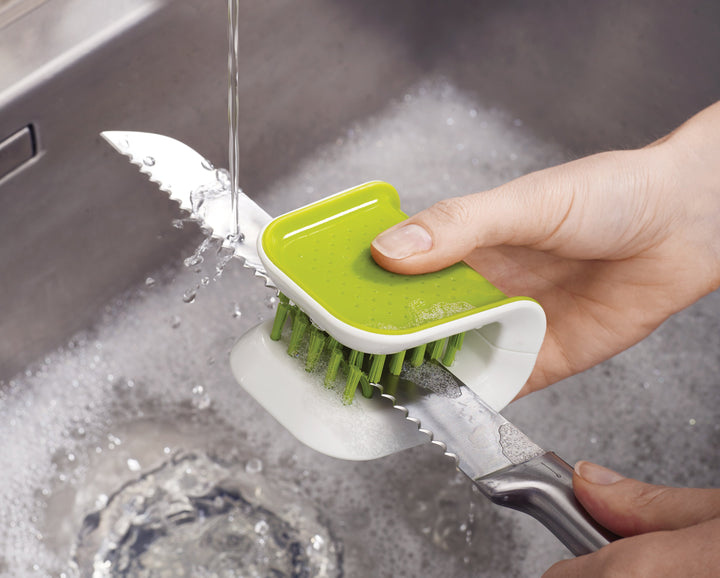 Buy online & save BladeBrush™ Knife & Cutlery Cleaning Brush | BEON.COM.AU  Cleaning sharp knives and cutlery can be a hazardous task, but with this innovative washing-up brush it’s much safer.  Clean sharp blades safely Unique, wrap-around design cleans both sides at once Opposed bristles for effective cleaning Textured hand-grip Easy to store  Specifications Care &amp... Joseph Joseph at BEON.COM.AU