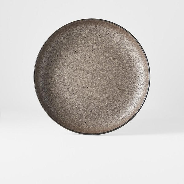 Save on Earth High Rim Plate Made in Japan at BEON. 22cm diameter x 4.5cm height High Rim Plate in Earth designThe Earth range features a unique glaze with rustic tones with a focus on simple texture. When turned toward to the light, it shimmers silver. This high rim shape is the perfect plate to serve risottos, pasta or steak. Use as an everyday plate or when entertaining guests at dinner parties. Handcrafted in JapanMicrowave and dishwasher safe