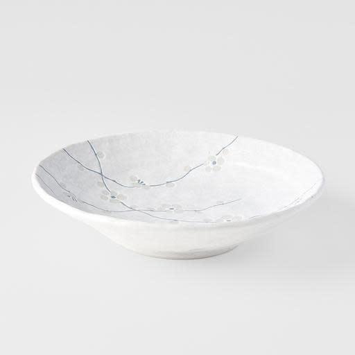 Save on White Blossom Large Shallow Bowl Made in Japan at BEON. 24cm diameter x 5.5cm height Large Shallow Bowl in White Blossom design The White Blossom range features a Sakura blossom motif on a powder white gloss glaze. The cherry blossom is a special flower for the people of Japan representing renewal and the ephemeral nature of life. This large shallow bowl is a great shape for sharing dishes. Use for pasta, curries, risottos or salads. Handcrafted in Japan.Microwave and dishwasher safe.