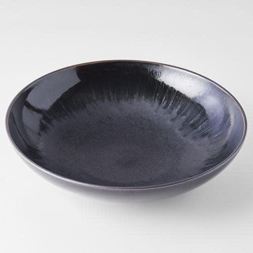 Save on Matte Black with Shiny Edge Open Serving Bowl Made in Japan at BEON. 28cm diameter x 7.5 height Open shape serving bowl in Matte Black with Shiny Edge Design A silvered matte black body, the edge hand-dipped in a rich glossy black. A subtle play of blue and green accents are hidden within the pooling of the glaze. Great piece for table centrepiece, or as a main focus of a buffet style meal serving salads and pasta. Top selling bowl that makes a great gift.Handcrafted in JapanMicrowave and Dishwasher