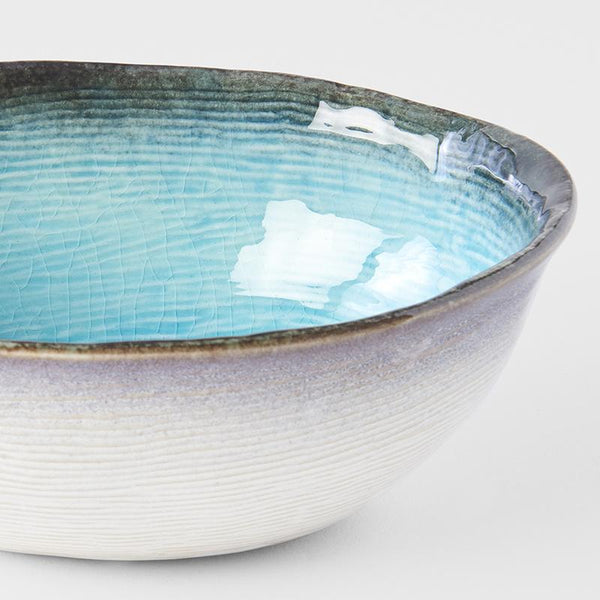 Save on Sky Blue Oval Bowl Made in Japan at BEON. 17cm diameter x 13cm diameter x 6cm height. Oval bowl in Sky Blue design. The sky blue glaze is fired at a low temperature to create a unique 'crackle' effect over a deep and vibrant blue background. Perfect for everyday use or bring out on special occasions. This top selling bowl is great as a unique gift. Handcrafted in Japan CRACKLE GLAZES - The spectacular glazes that look like cracked glass on the surface require slightly more care than our regular prod