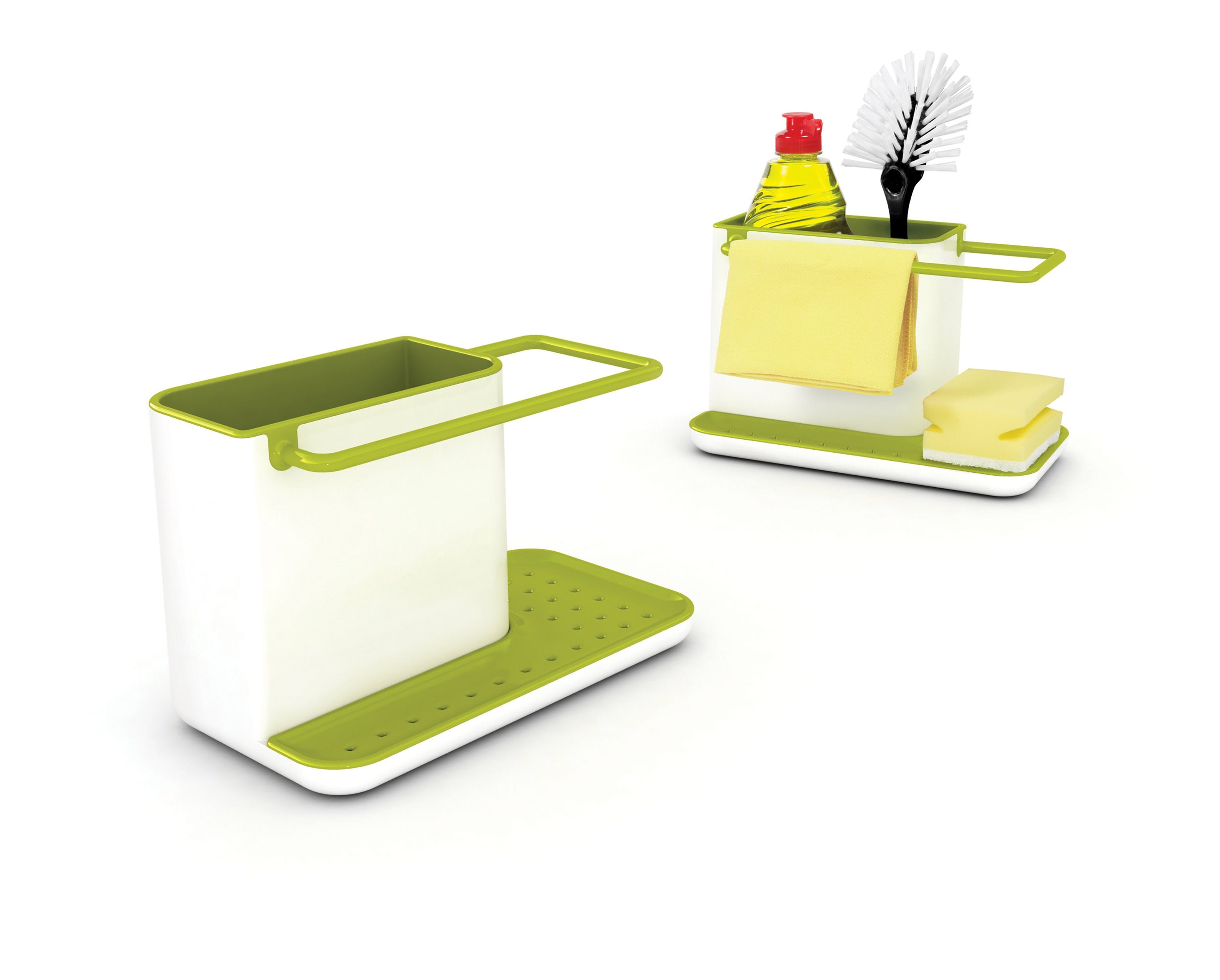 BEON.COM.AU  This kitchen sink caddy offers plenty of space to store your washing-up liquid bottle and brush, plus the rail also allows you to hang and dry damp dishcloths.  Organised storage for your sink area Main compartment for storing large washing up liquid bottle and brush Rail for hanging damp dishcl... Joseph Joseph at BEON.COM.AU